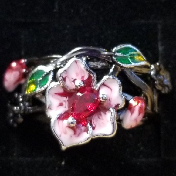 Gorgeous 925 sterling silver flower ring in black gold - size 7.5 or 9.5 - New - Picture 6 of 11